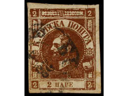 ° SERBIA. 1868. 2 Pa. Red Brown, Tied By BEOGRAD Cds. Light Paper Transparency At Upper Right, Scissor Cut In Top Margin - Altri & Non Classificati