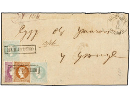 SERBIA. (1869 CA.). FRONT ONLY. POZEGA To UZICE. 40 Pa. Purple Bisected, Perf. 9 1/2 With 10 Pa. Brown And Two 35 Pa. Gr - Autres & Non Classés