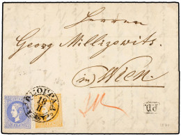 SERBIA. 1870 (18 Feb.). BELGRADE To WIEN. 15 Pa. Yellow And 20 Pa. Blue All Perf. 9 1/2 X 12, Tied By BEOGRAD Cds. WIEN  - Other & Unclassified