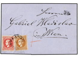 SERBIA. 1872 (20 Aug.). BELGRADE To WIEN. 10 Pa. Brown Perf 12 X 9 1/2 (very Rare) And 25 Pa. Rose Perf. 9 1/2 X 12, Tie - Autres & Non Classés