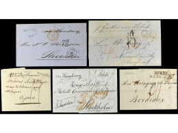 SUECIA. 1800-1860. 2 Covers To France And 3 Covers From Spain And Germany To Sweden, Diverse Entry Marks. - Sonstige & Ohne Zuordnung