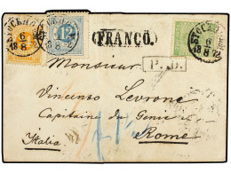 SUECIA. 1872 (Aug. 6). Small Envelope To ROME With Mixed Issue Franking Of 1858 5ö. Green And 1870 12ö. Pale Blue And 24 - Sonstige & Ohne Zuordnung