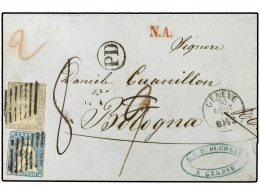 SUIZA. 1855 (Aug 30). Cover At Double Rate From Geneva To Bologna, Papal States; Franked By 1854-55 10r. Blue (Berne I P - Other & Unclassified