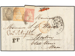 SUIZA. 1856 (April 14th). Entire Letter From Vevey To Boston, USA With Three Colour Franking Of 1854-55 (Berne I) Top Ma - Autres & Non Classés