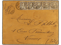 SUIZA. 1878 (July 9). Cover To Vienna Franked By Late Usage Of 1862-64 5c. Brown In A Fine Horizontal Strip Of Five Tied - Other & Unclassified