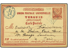 TURQUIA. 1886. Postal Stationery Card Sent To PARIS Showing All Arabic Triple-box KASTAMONU Cancellation (C/W Fig.93). - Other & Unclassified