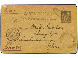 TURQUIA. 1892. French Postal Stationery Card Used In Istanbul And Accepted By Ottoman Post To SWITZERLAND Showing Very R - Autres & Non Classés