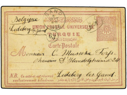 TURQUIA. 1896. MACEDONIA. Postal Stationery Card Sent From VELES To BELGIUM Showing All Arabic Double-oval KOPRULU Cance - Altri & Non Classificati