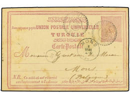 TURQUIA. 1900 LIBIA. Ottoman Postal Stationery Card Answer Part Used By Tripoli French Post Office To BELGIUM Showing TR - Otros & Sin Clasificación