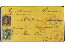 ESTADOS UNIDOS. 1864. 10 C. Yellow Green, 5c. Brown (68,76). Tied By Cogwheels, SAN FRANCISCO CAL Jun 23, 1864 Double-ci - Autres & Non Classés