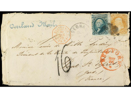 ESTADOS UNIDOS. 1870. YOKOHAMA (Japan) To PONT ST. ESPRIT (France). 10 C. Green (grill F) And 30 C. Orange (grill F, Sho - Sonstige & Ohne Zuordnung