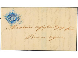 URUGUAY. 1858 (July 27). Entire Letter From MONTEVIDEO To BUENOS AIRES Franked By Sun 1858 120 C. Blue, Thin Figures, Ti - Sonstige & Ohne Zuordnung