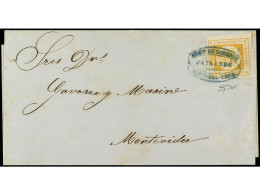 URUGUAY. Envuelta Completa A MONTEVIDEO. 80 C. Naranja, Mat. PAYSANDU En Doble óvalo Azul. PRECIOSA. Cert. DIAZ PAULÓS.  - Otros & Sin Clasificación