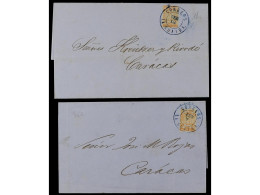 VENEZUELA. 1862. 2 Covers With Yellow 1/2 Real Stamps From La Guaira To Caracas. - Autres & Non Classés