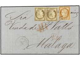 VENEZUELA. 1875 (Nov 7). Entire Letter From CARACAS To MALAGA Franked By France Siège 40c. Orange And Large Figures 1872 - Autres & Non Classés