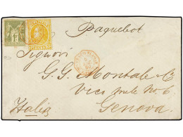 VENEZUELA. 1880 (Dec. 5). Cover To GENOA (Italy) Franked By 1880 Venezuela Rasco 25c. Yellow In Combination With France  - Sonstige & Ohne Zuordnung