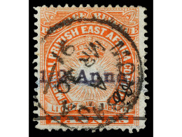 ° AFRICA ORIENTAL BRITANICA. 1891. MOMBASA Provisionals. 1/2 Anna On 2 A. Vermilion. B.P.A. Certificate (1963). Yv. 21 C - Other & Unclassified