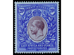 * AFRICA ORIENTAL BRITANICA. 1918. EAST AFRICA AND UGANDA. 20 R. Purple And Blue On Blue. Ex Samos. Yv. 149 Cat. 400€. S - Altri & Non Classificati