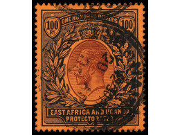 ° AFRICA ORIENTAL BRITANICA. 1912-21. EAST AFRICA AND UGANDA. 100 R. Purple And Black On Red. Very Well Centered. R.P.S. - Other & Unclassified