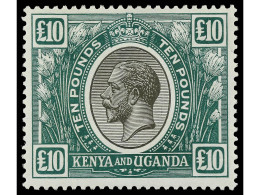 * KENIA Y UGANDA. 1922-7. 10 £ Black And Green. Fresh Colour And Exceptional Centering, Original Gum Barest Trace Of Hin - Otros & Sin Clasificación