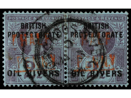 ° COSTA DE NIGER. 1893. PROTECTORATE. 1/2 P. Vermilion On 2 1/2 P. Used Pair. R.P.S. Certificate (1950). Yv. 8 Var. SG.1 - Autres & Non Classés