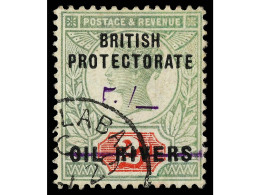 ° COSTA DE NIGER. 1893. PROTECTORATE. 5 S. Violet On 2 P. Green And Carmine, Cancelled CALABAR C.d.s. Only 28 Were Print - Sonstige & Ohne Zuordnung