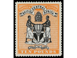 * NYASSALAND. 1895. BRITISH CENTRAL AFRICA. 10 £ Black And Orange-vermilion. Well Centered. Original Gum. DIENA Certific - Autres & Non Classés