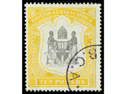 ° NYASSALAND. 1897. BRITISH CENTRAL AFRICA. 10 £ Black And Yellow, C.d.s. Cancellation. RARE. Yv. 52 Cat. 2.500€. SG.52. - Autres & Non Classés