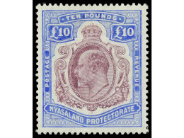 * NYASSALAND. 1908. 10 £ Purple And Ultramarine. Well Centered, Fresh Colours. Original Gum. Signed Bloch. RARITY. Ex Sa - Sonstige & Ohne Zuordnung