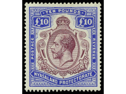 * NYASSALAND. 1913-9. 10 £ Purple And Dull Ultramarine. Remarkably Well Centered Withing Large Margins, Intense Rich Col - Other & Unclassified