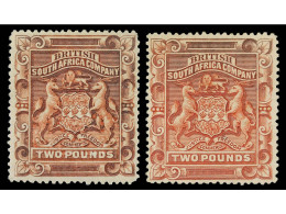 * RHODESIA. 1897. 2 £ Rosy-red, Perf. 15. The Lot Includes Some Item Cleaned And Faded. SCARCE. Yv. 9a Cat. 2.600€. SG.7 - Other & Unclassified