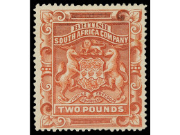 * RHODESIA. 1897. 2 £ Rosy-red, Perf. 15. Thin Spot. Yv. 9a Cat. 2.600€. SG.74. - Autres & Non Classés