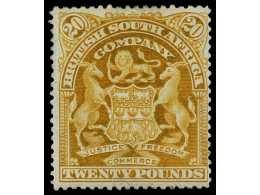 * RHODESIA. 1901. 20 £ Yellow Bistre. Disturbed Original Gum. RARE Stamp. P.F. Certificate. Yv. 74. SG.93a. Stanley Gibb - Autres & Non Classés