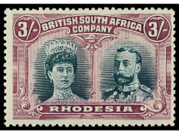 * RHODESIA. 1910. 3 S. Bright Green And Magenta. One Corner Perforation Light Crease. RARE. B.P.A. Certificate. Yv. 34.  - Other & Unclassified