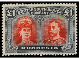 * RHODESIA. 1910. 1 £ Rose-scarlet And Bluish Black. Yv. 38 Cat. 1.500€. SG.166. - Sonstige & Ohne Zuordnung