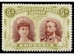 * RHODESIA. 1910. 5 P. Lake-brown And Olive. Perf. 15. Yv. 27 Var. SG.175. Stanley Gibbons.800£. - Sonstige & Ohne Zuordnung