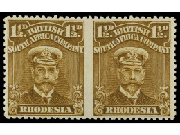 * RHODESIA. 1919. 1 1/2 P. Brown-ochre. Imperforate Between, Horizontal Pair. SCARCE. Yv. 41 Var. SG.197a. Stanley Gibbo - Other & Unclassified