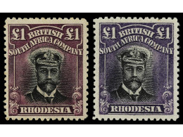* RHODESIA. 1913. DIE II. 1 £ Black And Purple And 1 £ Black And Violet. Yv. 57 (x2). SG.242/3. Stanley Gibbons.875£. - Sonstige & Ohne Zuordnung