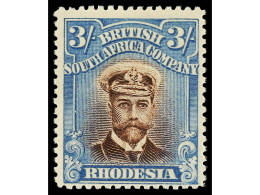 * RHODESIA. 1913. DIE II. 3 S. Chocolate And Blue. Perf. 15. Yv. 53 Var. SG.250. Stanley Gibbons.750£. - Other & Unclassified
