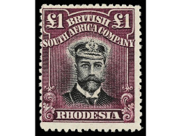 * RHODESIA. 1913. DIE II. 1 £ Black And Purple. Perf. 15. SCARCE. Yv. 57 Var. SG.254. Stanley Gibbons.1.800£. - Autres & Non Classés
