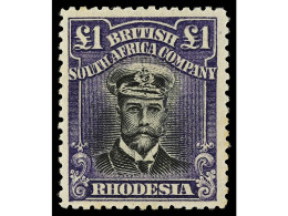 * RHODESIA. 1913. DIE III. 1 £ Black And Deep Violet. Perf. 14. Yv. 57. SG.279b. Stanley Gibbons.650£. - Autres & Non Classés