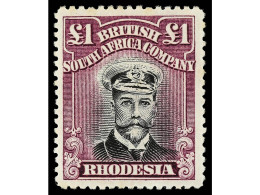 * RHODESIA. 1923. DIE III. 1 £ Black And Magenta. Perf. 15. A Few Perforations Lightly Toned. Yv. 57. SG.322. Stanley Gi - Autres & Non Classés