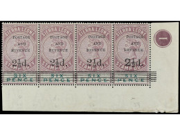 ** SIERRA LEONA. 1897. 2 1/2 P. On 6 P. Dull Purple And Green. Strip Of Four With All Types. Yv. 46 + 46a/c Cat. 690€. S - Altri & Non Classificati