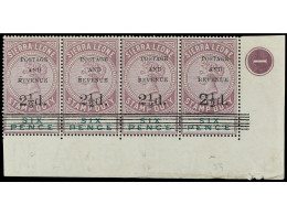 ** SIERRA LEONA. 1897. 2 1/2 P. On 6 P. Dull Purple And Green. Strip Of Four With All Types. Yv. 46 + 46a/c Cat. 690€. S - Other & Unclassified