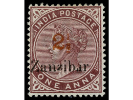 * ZANZIBAR. 1898. 2 1/2 On 1 1/2 Plum. Surcharged 4. SG.33. Stanley Gibbons.450£. - Sonstige & Ohne Zuordnung