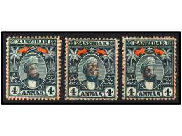 * ZANZIBAR. 1897. THREE Values Overprinted 2 1/2 In Red, Complete Set. Yv. 42 I, II, III. SG.175/7. Stanley Gibbons.500£ - Autres & Non Classés