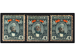 * ZANZIBAR. 1897. THREE Values Overprinted 2 1/2 In Red, Complete Set. Yv. 42 I, II, III. SG.175/7. Stanley Gibbons.500£ - Sonstige & Ohne Zuordnung