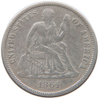 UNITED STATES OF AMERICA DIME 1861 SEATED LIBERTY #t022 0521 - 1837-1891: Seated Liberty