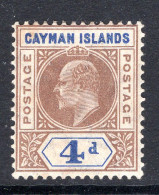Cayman Islands 1902-03 KEVII - Wmk. Mult. Crown CA - 4d Brown & Blue HM (SG 13) - Cayman Islands