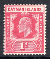 Cayman Islands 1907-09 KEVII - Wmk. Mult. Crown CA - 1d Carmine HM (SG 26) - Cayman Islands